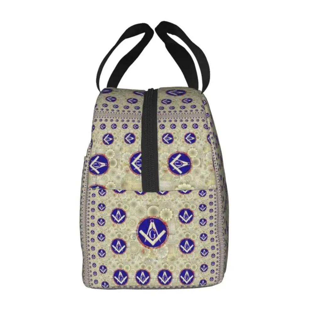 Custom Freemason Insulated Lunch Tote Bag for Women Masonic Pattern Portable Thermal Cooler Food Lunch Box Camping Travel