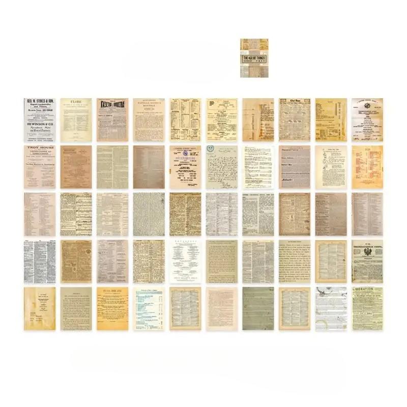 50 Pcs Vintage Washi Paper Stickers Set Old Times Newspaper Stamp Plants Decorative Sticker for Diy Journal Diary Scrapbook