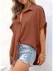 2025 Summer Women's Casual Solid Color Button Short Sleeve Shirt
