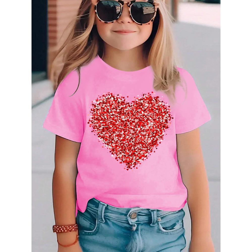 

Summer fashion girls short-sleeved T-shirt red love element printed casual versatile top 100