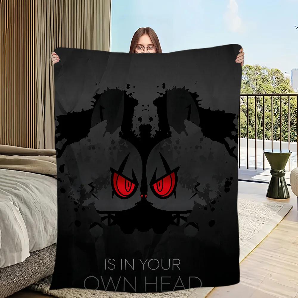 Soft Plush Throw Blanket with Dark Rabbit Design for Sofa Bedroom Office Travel Perfect Gift Flannel Material