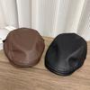 New Pu Leather Forward Hat Women's Autumn and Winter Trendy Big Head Circumference Literary Retro Solid Color Hat Men