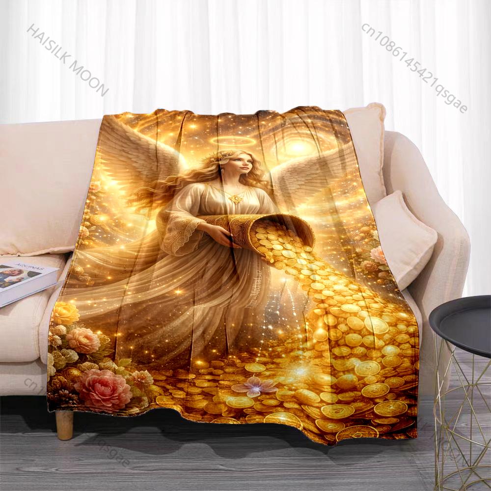 1PC Angel spreading coins in garden Blanket Suitable for Home Bedroom Sofa Travel Camping Blanket Various Sizes for Gifts