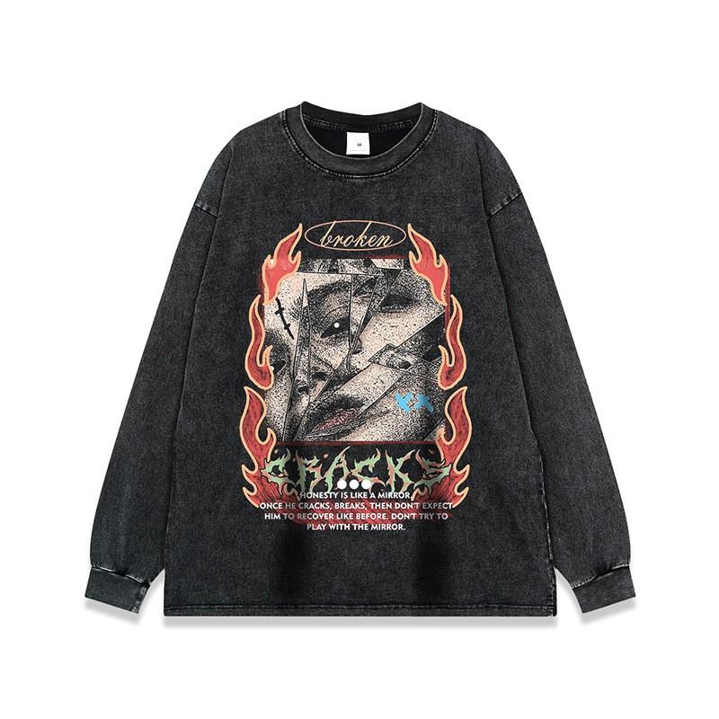 Unisex Oversized Cotton Graphic Tee Streetwear Hip Hop Print T-Shirt Loose Fit Fall