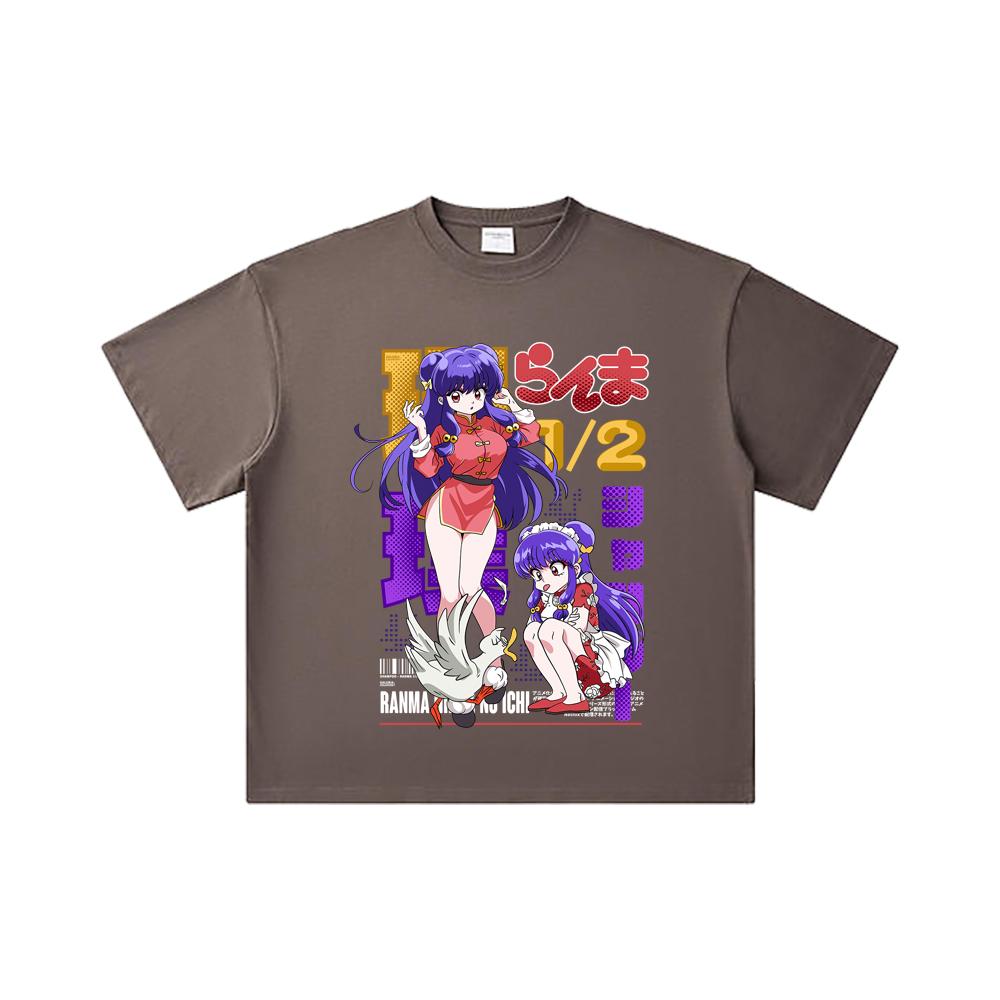 260 GSM Double Yarn 32 Count 100% Cotton Ranma 12 V4 Shampoo Print Unisex Heavy Cotton T Shirt