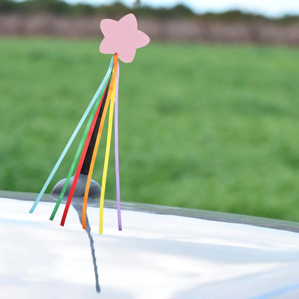 LOGOFUN 2 Stück Rosa Sternband Autoantennenaufsätze 8cm zur Auto-Dachdekoration für Outdoor-Reisen und den täglichen Gebrauch