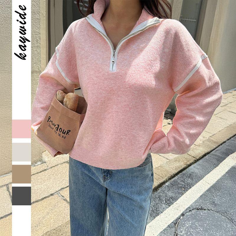 Foreign Trade Women clothes Autumn and Winter Amazon Independent Station European and American Leisure Solid Long sleeve Knit Zip-up Sweater