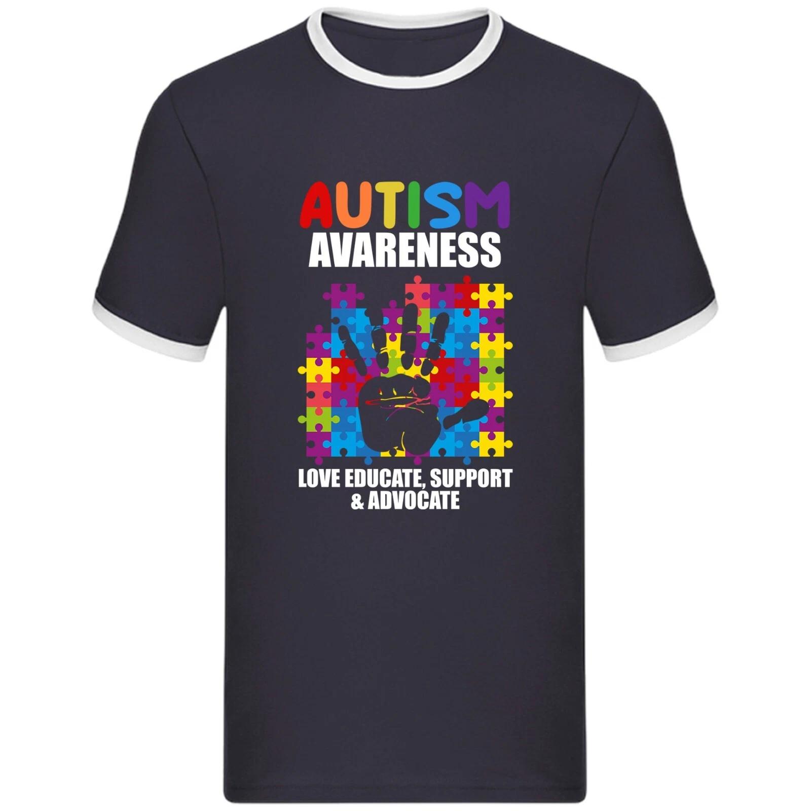 Autism Awareness Hand Puzzle Ringer T-Shirt Love Educate Support Advocate Ringer S