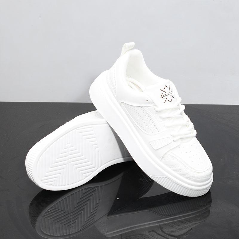 Thick-soled leather spring and summer new breathable muffin tide casual board shoes inner height-increasing shoes