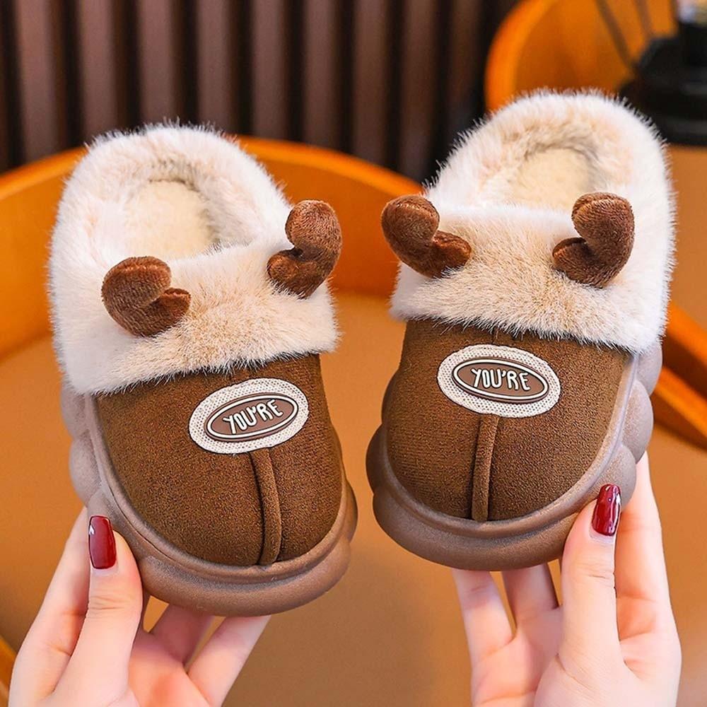 Thick Fleece Cute Antler Slides Waterproof Upper Toddler Cotton Shoes Holiday Gift