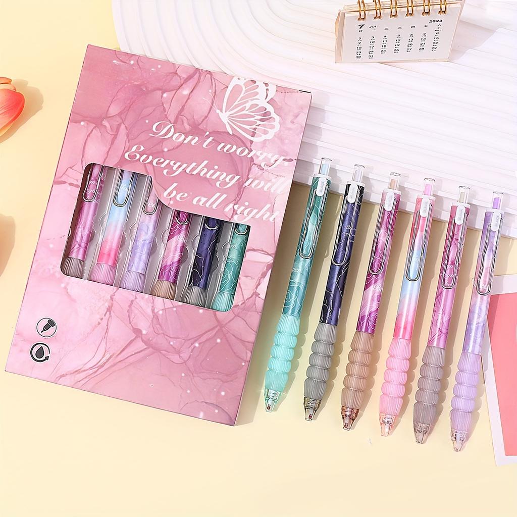 Superweicher Griff 6er Pack Gelstifte - 0,5mm Schwarze Tinte Ausziehbarer Kugelschreiber im Schmetterlings-Geschenkbox-Stil für Männer Frauen - Bürostifte für den Muttertag