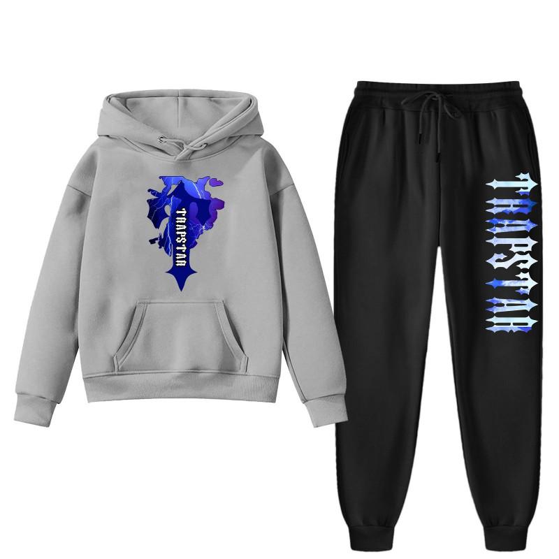 Womens Winter Casual Hooded Sweatshirt Pants Set With Print Loose Fit Streetwear