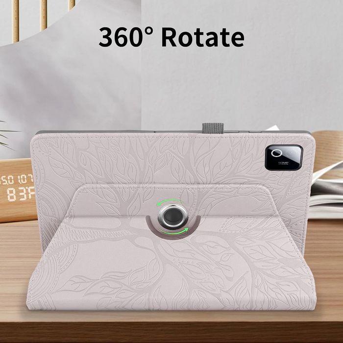 Case + Tempered Glass for Xiaomi Pad 8 /8 Pro/7/7 Pro/9, Rotating Pink Synthetic Leather Tree Pattern