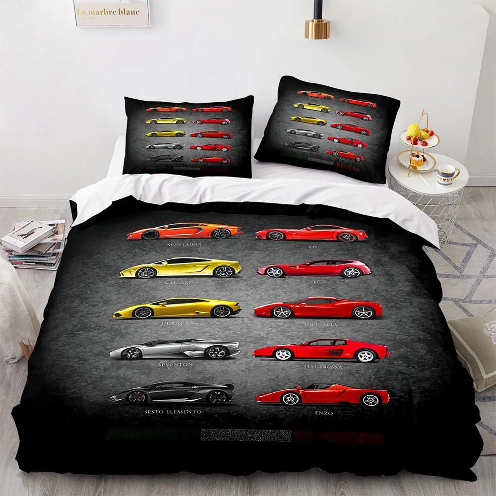 Sports Car King Queen Supercar Race Car Bedding Set Boys Girls Twin Queen Size Duvet Cover Pillowcase Bed Kids Adult