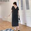 MODIQUE Summer Plus Size New Dress Shirt Women Loose Striped Solid Cotton Linen Backless Dress Casual Female Dresses O-Neck Short Sleeve