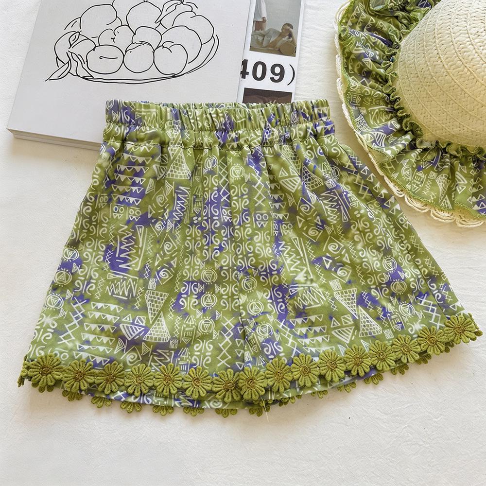 Girls' Floral Geometric Sleeveless Top & Shorts Set - Trendy Summer 2026 Collection