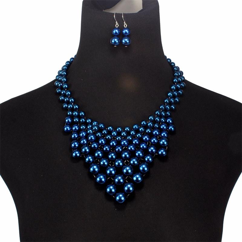 Imitation Pearls Woven Collar for Women Fashion Necklace Ladies Clavicle Chain with Earrings GZW