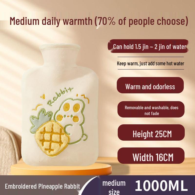 Explosion-Proof Hot Water Bottle with Cute Plush Cover - Ideal for Abdomen and Bed Warmth