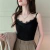 #Early autumn new sexy polished V-neck lace splicing thermal sling vest slim and thin women's top
