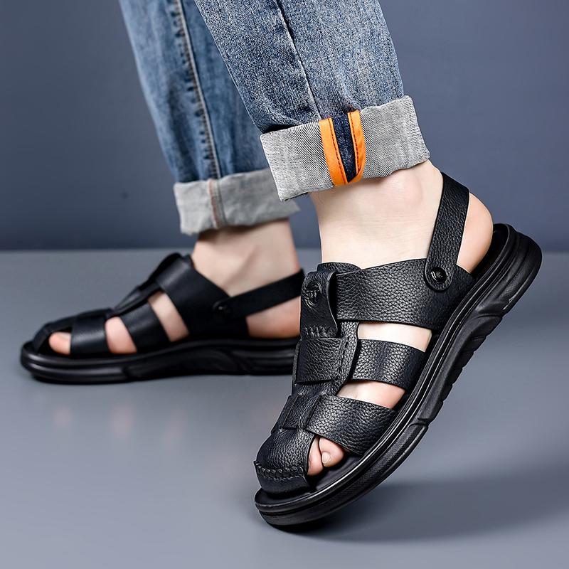 Men Black Hiking Sandals Slippers Handmade Simple Summer Brown Roman Sandals Close Toe Beach Shoes Plus Size