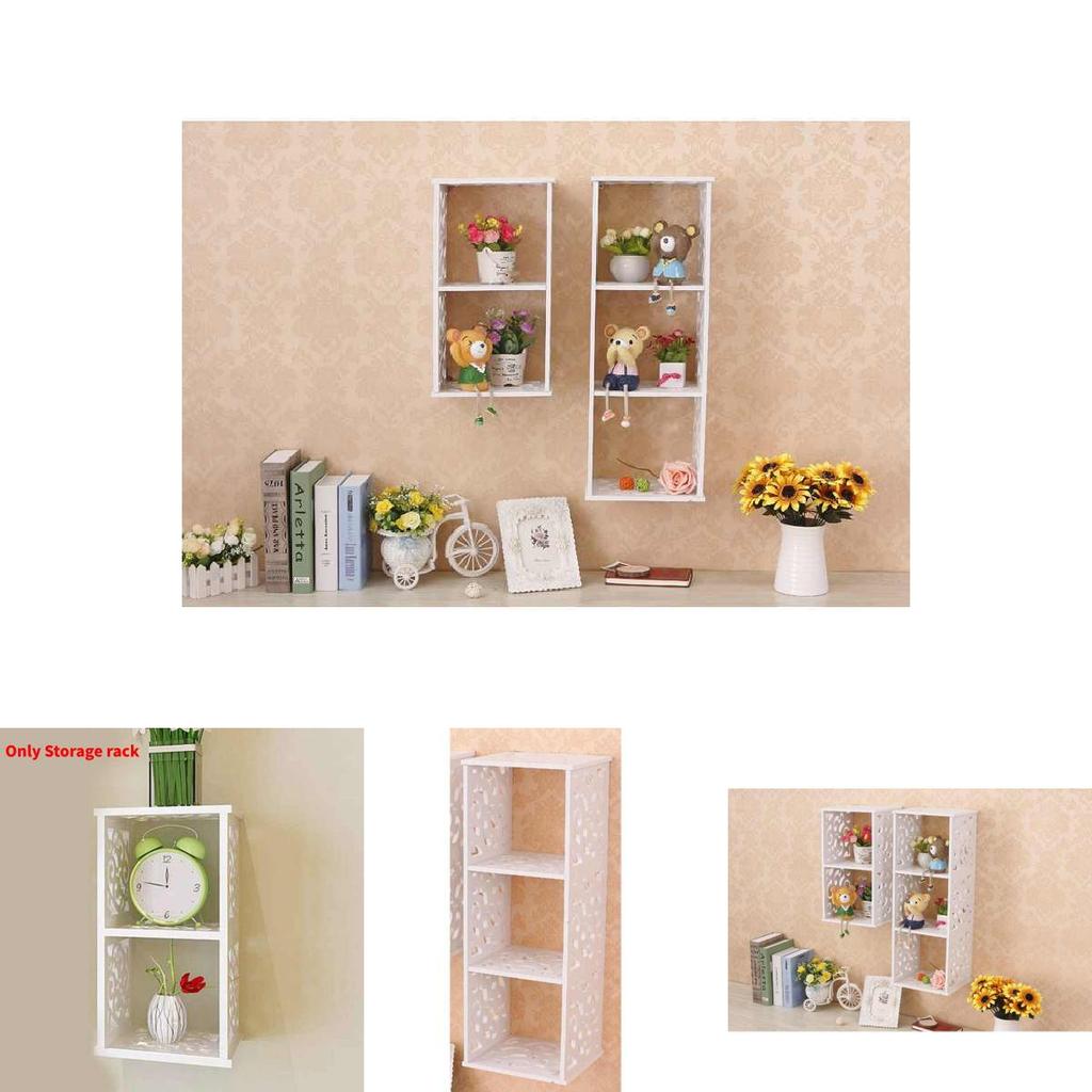 Contemporary Wooden Wall Shelf With Modular Grid Design For Bedroom Storage And Decor