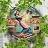 Vintage Iron Wall Art Kitchen Rules Round Metal Sign Home Decor