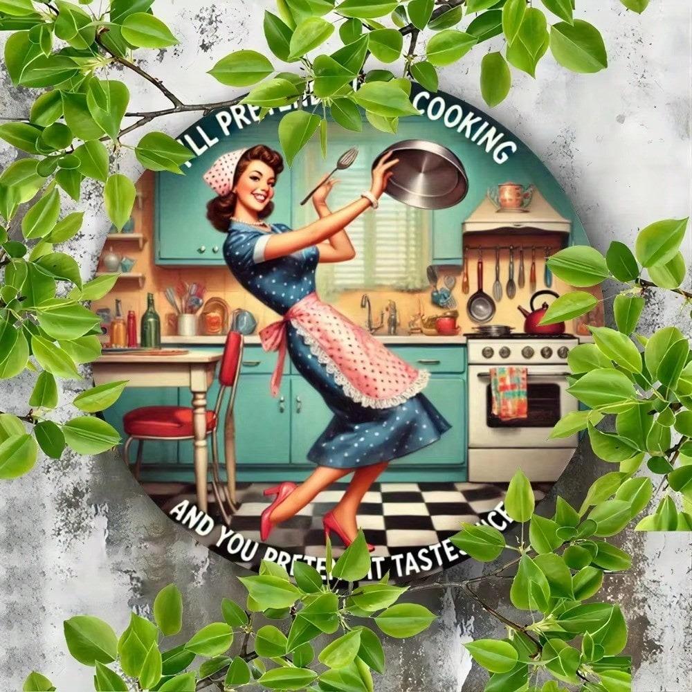 Vintage Iron Wall Art Kitchen Rules Round Metal Sign Home Decor