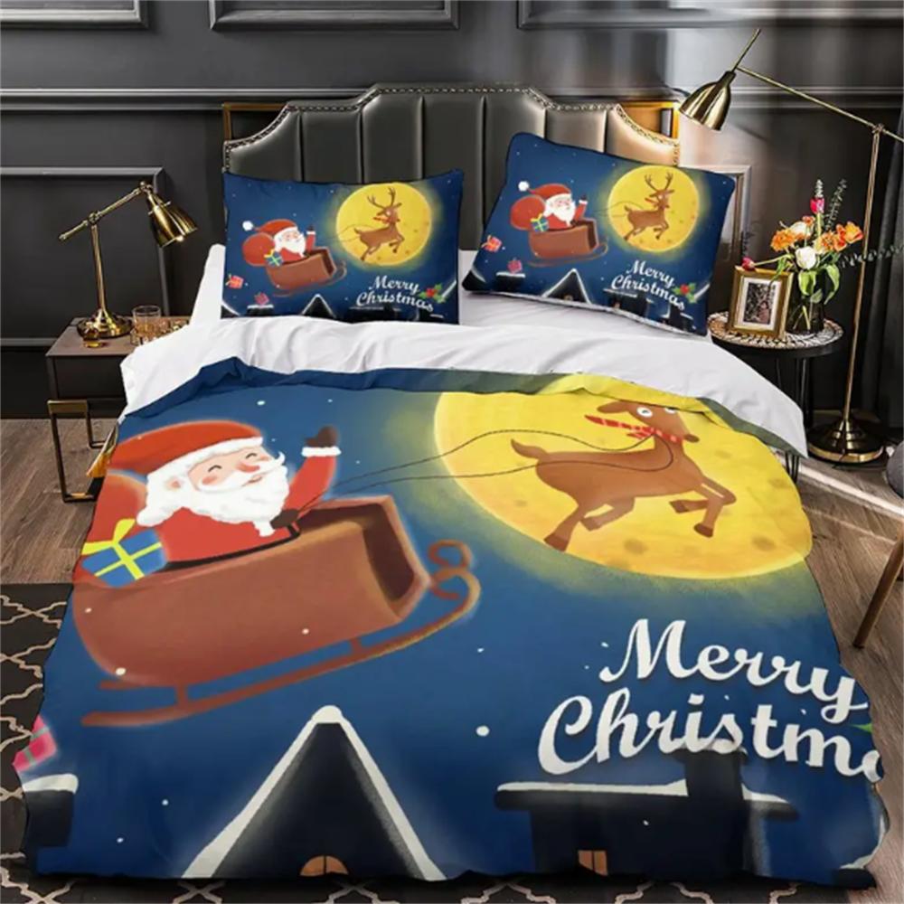 3D Digital Print Bedding Set 2/3-Piece Christmas Theme Duvet Cover Breathable Polyester Fabric Machine Washable Zipper Closure
