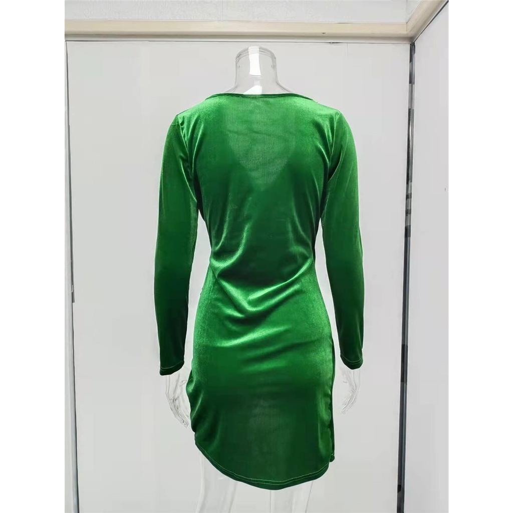 Women's elegant solid color long-sleeved V-neck sexy short dress clothes sale