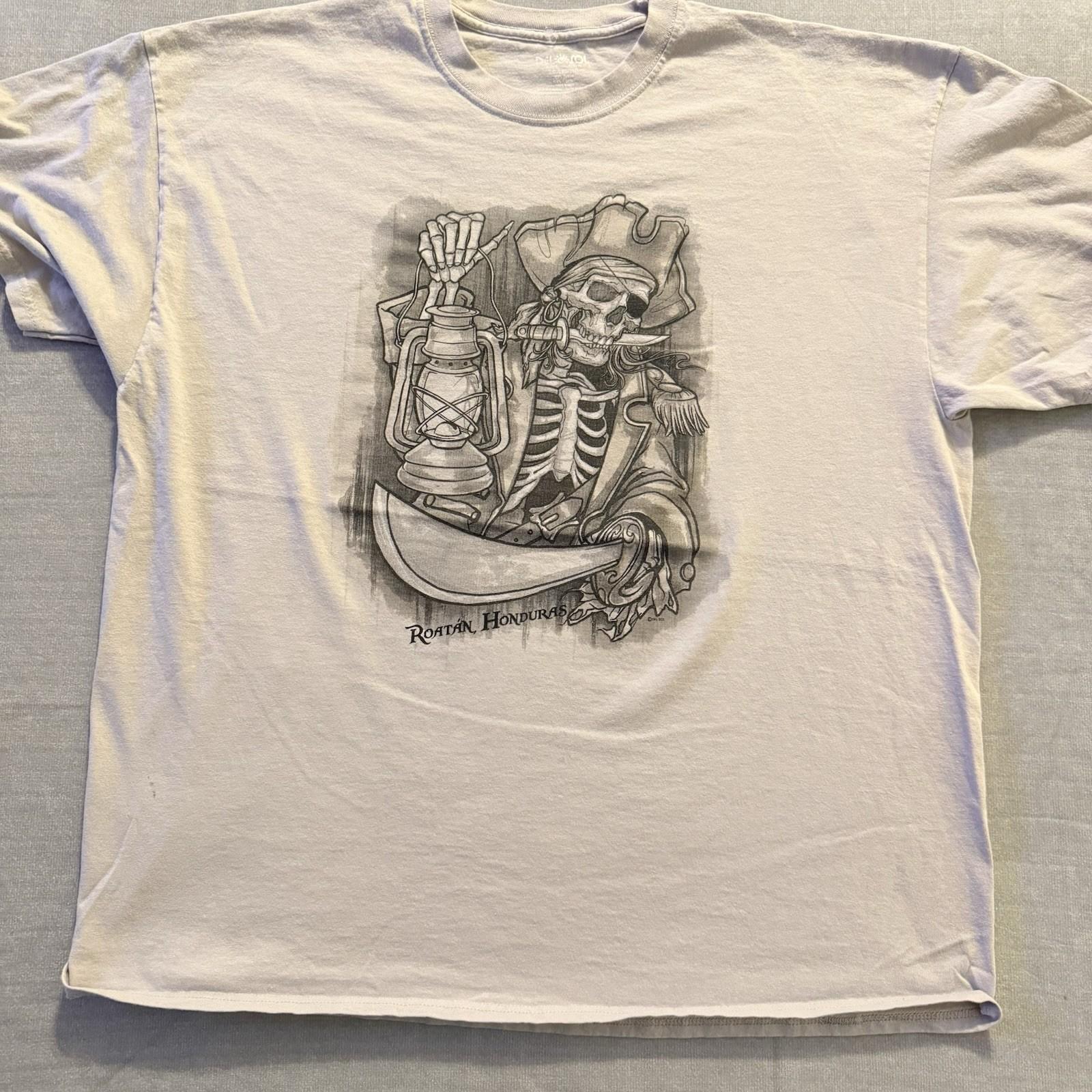 Del Sol Roatan Honduras Pirate Skeleton Skull Graphic T Shirt Mens XL Tee S