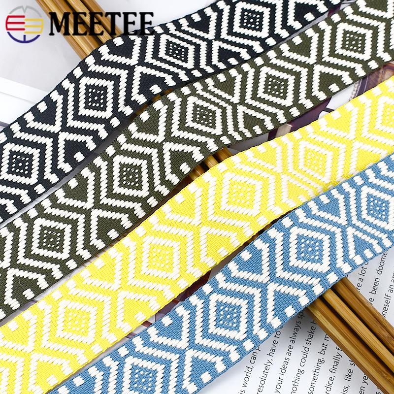Meetee 2-10M 38mm Jacquard Polyester Cotton Ribbon Band Canvas Bag Strap Belt Decorative Bias Webbing Tape Sewing Accessories