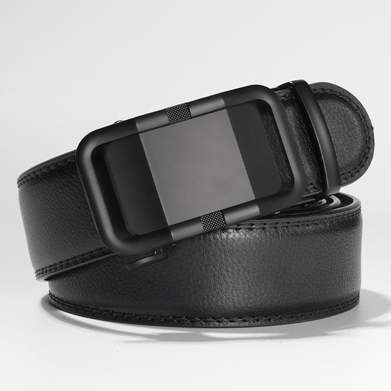 

Новый ремень из натуральной кожи с автоматической пряжкой, ремень для брюк, деловой, повседневный, простой, для мужчин среднего возраста и молодежи 130cm