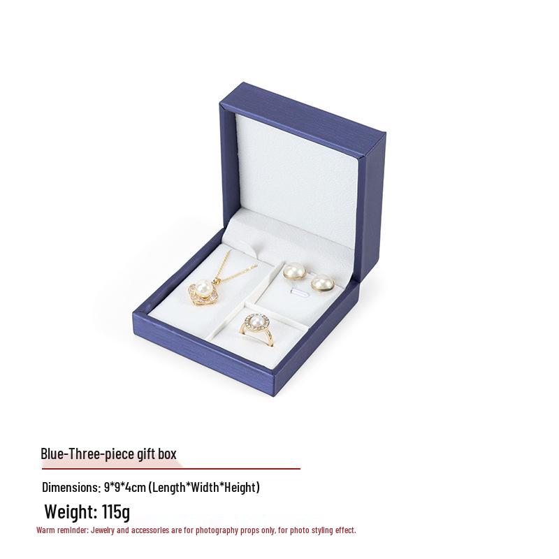 Exquisite Brushed Leather Right-Angle Jewelry Box - Small Three-Piece Set for Earrings, Rings, and Necklaces