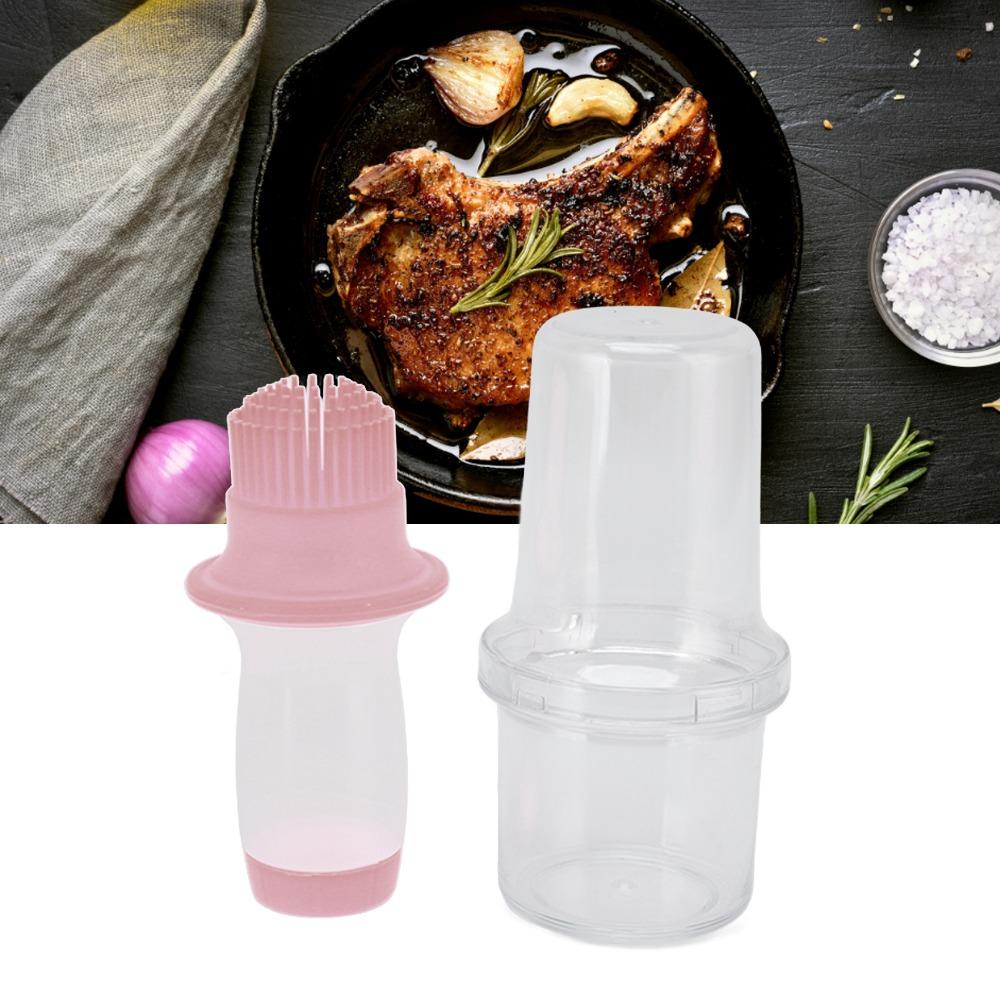 Pink Silicone Oil Brush Silicone+Plastic Lid Clear Transparent Squeeze  Salad Dressing