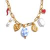 Yhpup Ocean Style Stainless Steel Pearl Shell Starfish Flower Chilli Drop Charm Necklace Golden Plated Handmade Holiday Jewelry
