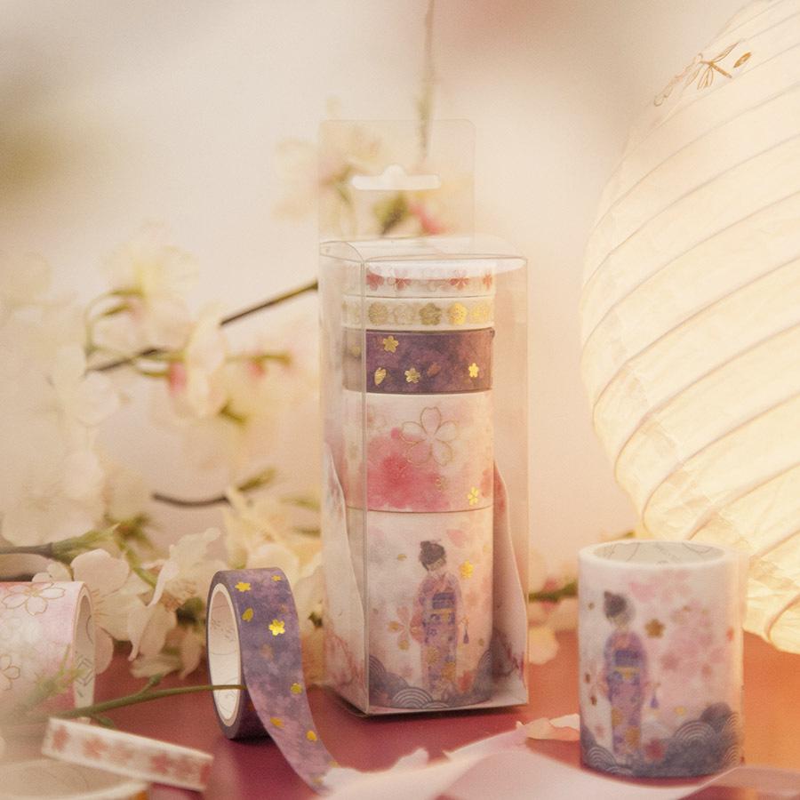 5 Rullar/låda Washi Tape Set March Cherry Series Kreativ Hand Dagbok DIY Dekoration Tejp 5 Rullar Washi Tape Parti LS