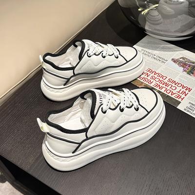 European Station Thick-soled White Shoes Spring New Real Soft Leather Lightweight Simple All-match Casual Sports Shoes