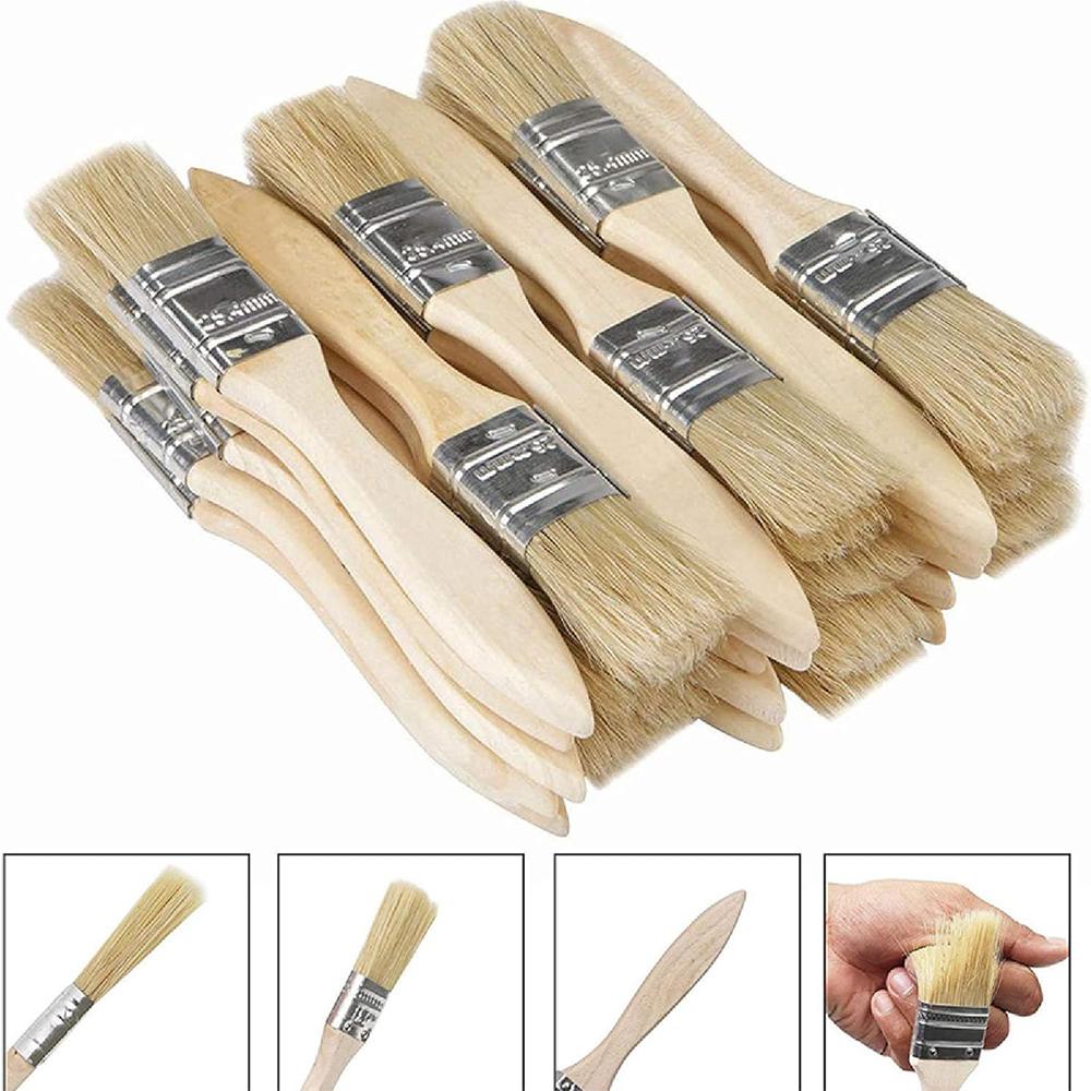 10/20/30pcs short wooden handle art brushes, hog bristle brushes, watercolor brushes, wall brushes, art brushes, cleaning