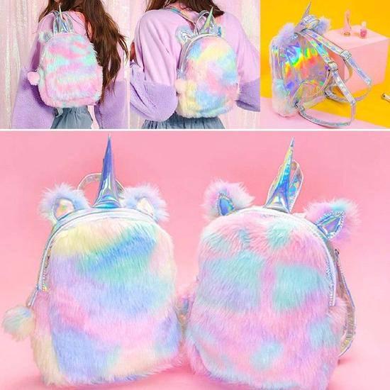 fluffy unicorn school bag