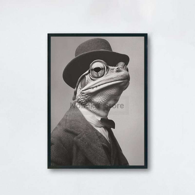 Gentleman Vintage Animals Poster Antique Design Prints Canvas Painting Retro Wall Art Pictures Home Room Monochrome Decoration