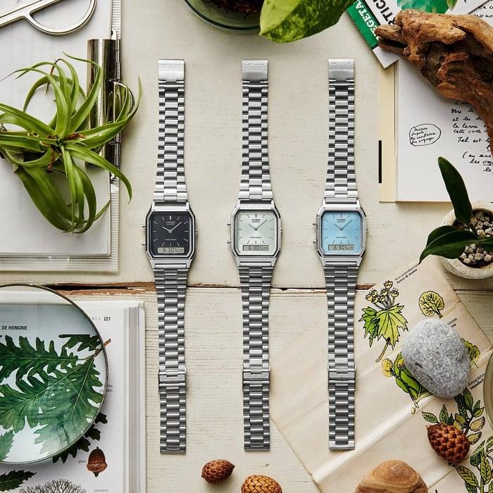 Casio AQ-230A-2A1MQYDF Watch Gray Standard Turquoise Bracelet