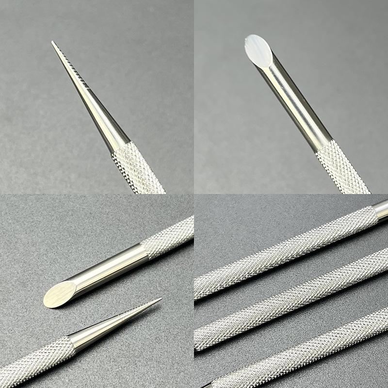 Double-Ended Stainless Steel Nail Art Tool with Beveled Pusher and Dotting Pen