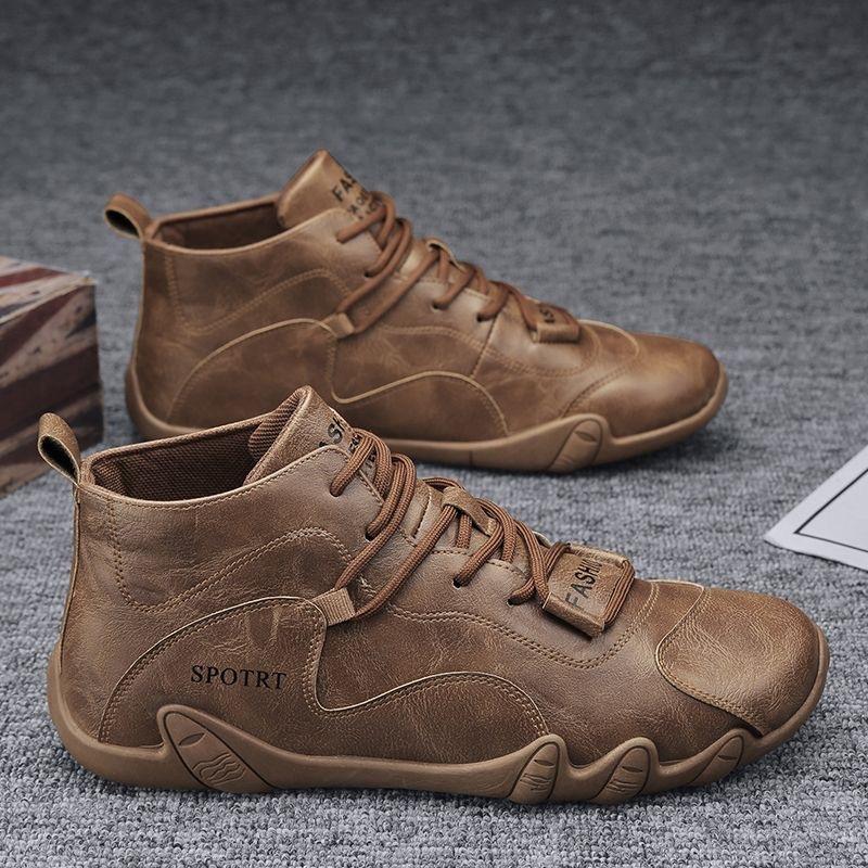 Brown Leather Casual  Shoes for Men Retro Ankle Boots Men Sneaker Non-slip Working Shoes Men Short Shoe Outdoor Walking Sneakers