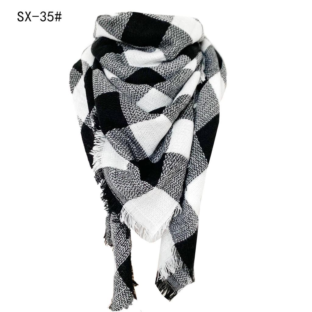Sciarpa a scialle triangolare a quadri in finto cachemire stile europeo americano - Scaldacollo alla moda versatile per primavera, autunno, inverno