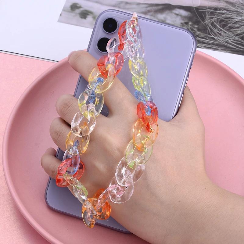 Classic Coloful Cellphone Hanging Cord Simple Metal Acrylic Beaded Mobile Phone Chain For Anti-Loss Telephone Lanyard Tether