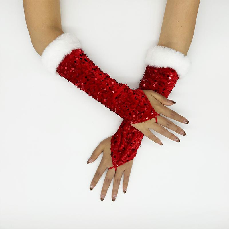 

Women Sparkly Sequin Dance Gloves Red Glitter Open Finger Party Gloves Wedding Cosplay Halloween Christmas Warm Gloves