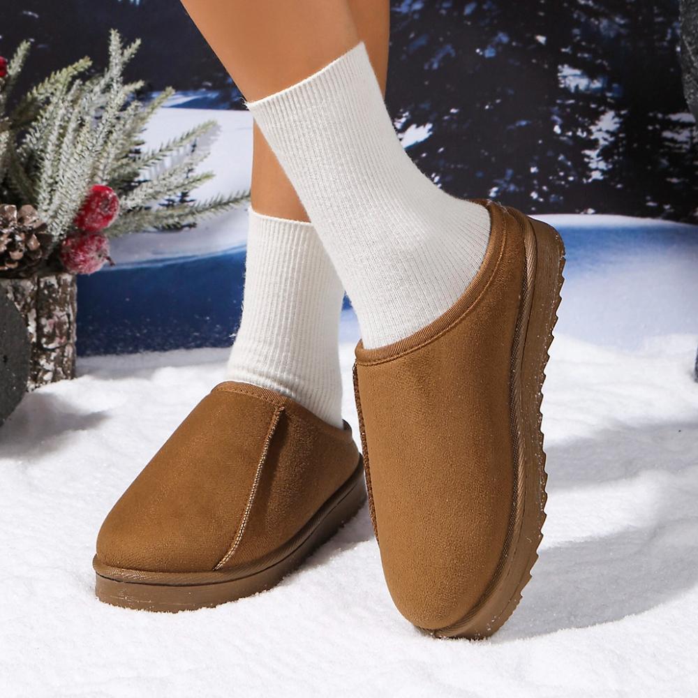 Fashion Comfortable round Toe Flat Bottom Cotton Boots Women's Slippers Winter Warm Fashionable Large Size Slip-On Booties