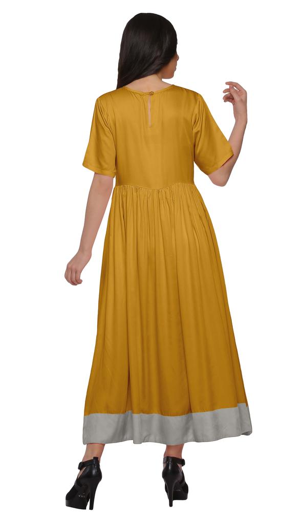Moomaya Solid Casual Cotton Dress For Women A-Line Long Maxi Kurti Women
