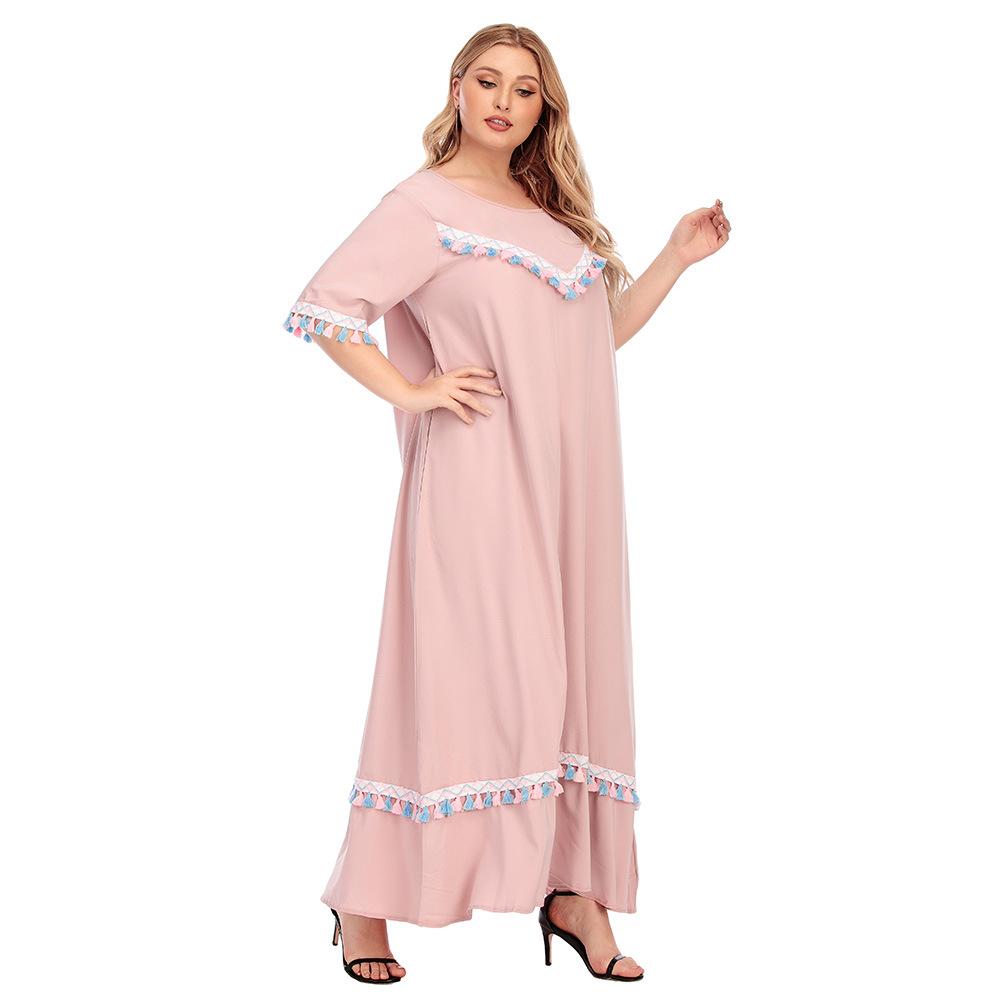 Sommerfrauenkleid Plus-Size-Nationalwind-Kurzarmkleid mit lockeren Fransen