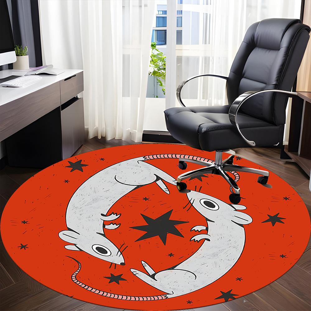 1pc Mouse Zodiac Office Round Area Rug,  Mat Suitable For Office, Under Office Chairs Bedroom Living Room Home Decor, Room Deco